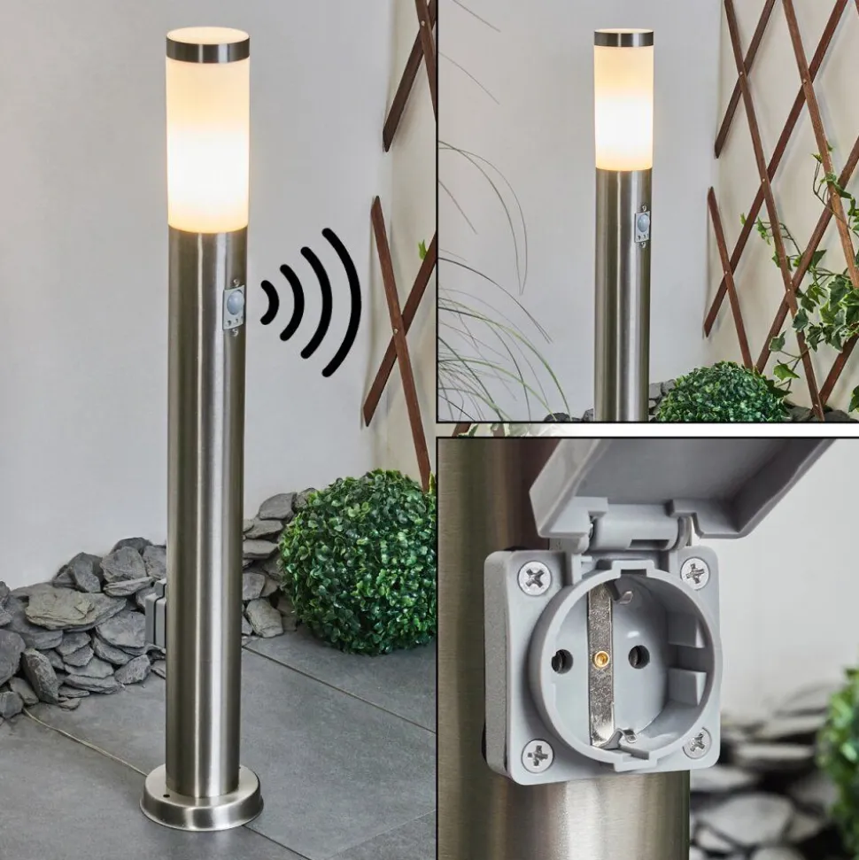Borne Lumineuse Sessa Nickel Mat, 1 Lumiere, Detecteur De Mouvement