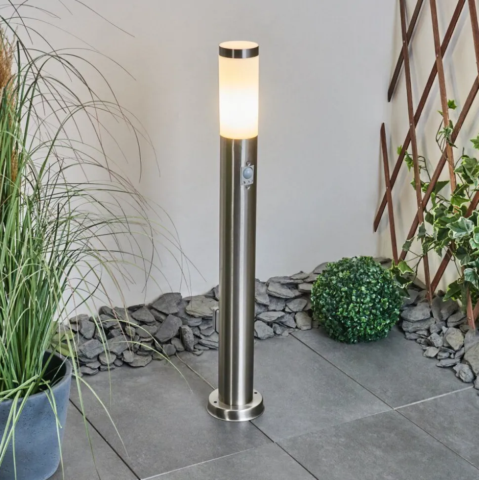 Borne Lumineuse Sessa Nickel Mat, 1 Lumiere, Detecteur De Mouvement