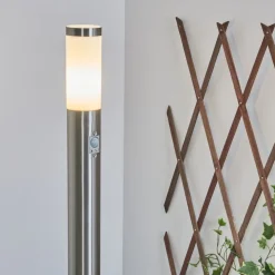 Borne Lumineuse Sessa Nickel Mat, 1 Lumiere, Detecteur De Mouvement