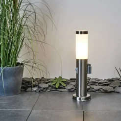 Borne Lumineuse Sessa Nickel Mat, 1 Lumiere, Detecteur De Mouvement