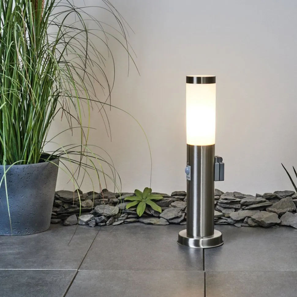 Borne Lumineuse Sessa Nickel Mat, 1 Lumiere, Detecteur De Mouvement