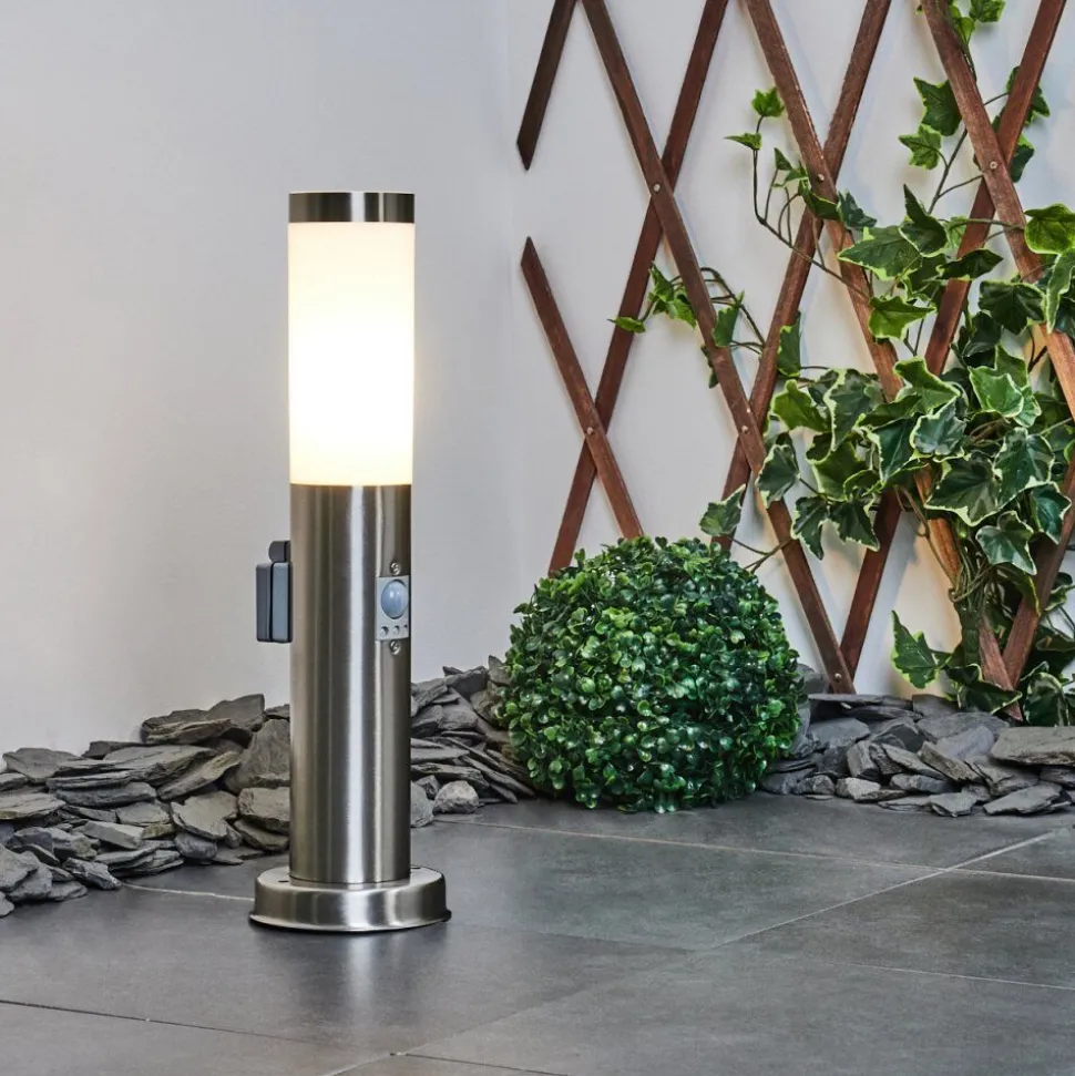 Borne Lumineuse Sessa Nickel Mat, 1 Lumiere, Detecteur De Mouvement