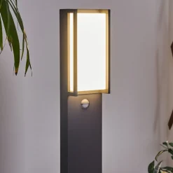 Borne Lumineuse Skove Led Anthracite, 1 Lumiere, Detecteur De Mouvement