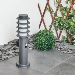 Borne Lumineuse Tunes Anthracite, 1 Lumiere, Detecteur De Mouvement