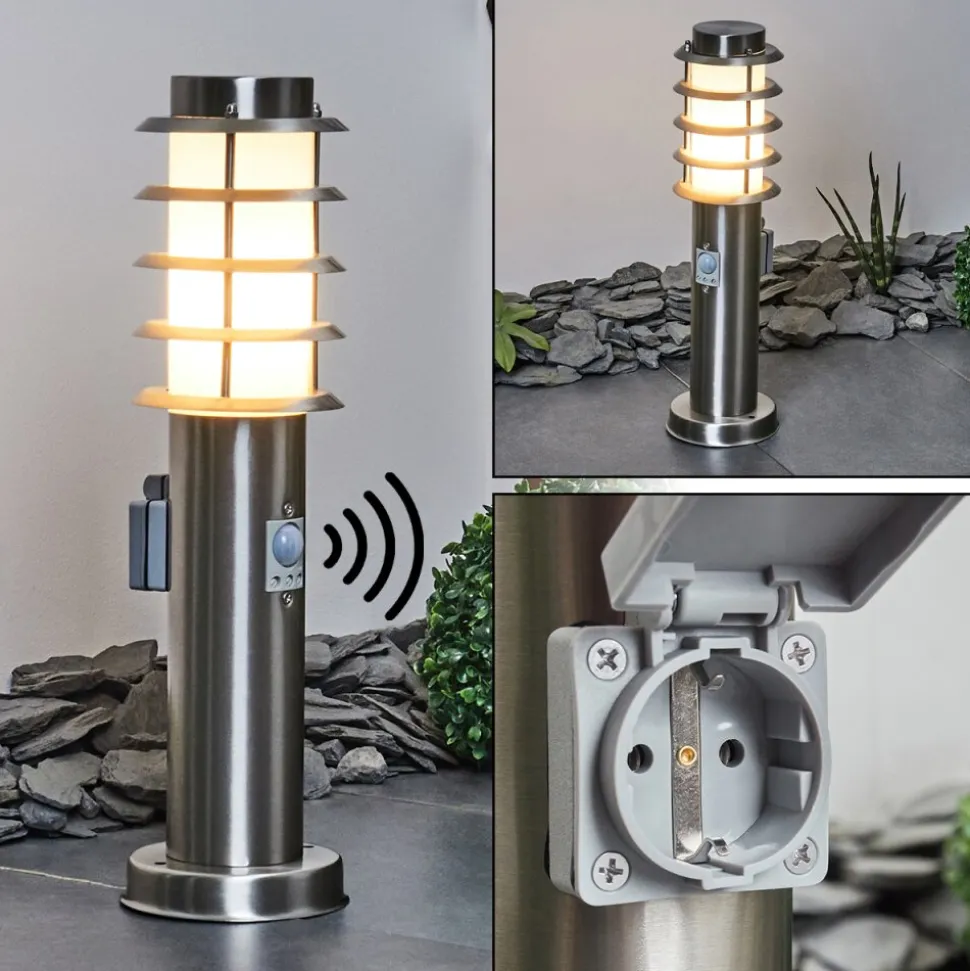 Borne Lumineuse Tunes Nickel Mat, 1 Lumiere, Detecteur De Mouvement