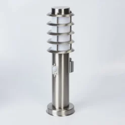 Borne Lumineuse Tunes Nickel Mat, 1 Lumiere, Detecteur De Mouvement