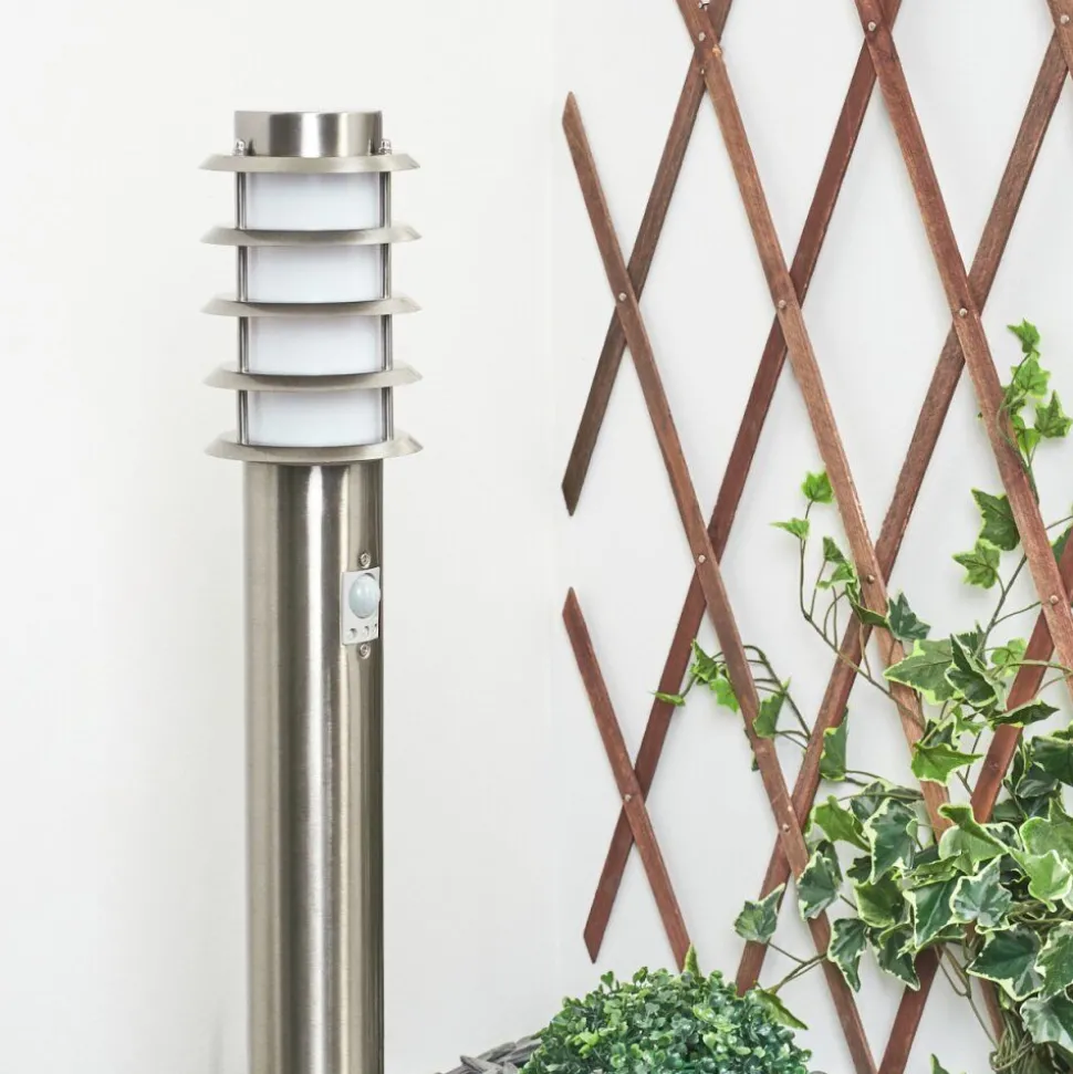Borne Lumineuse Tunes Nickel Mat, 1 Lumiere, Detecteur De Mouvement