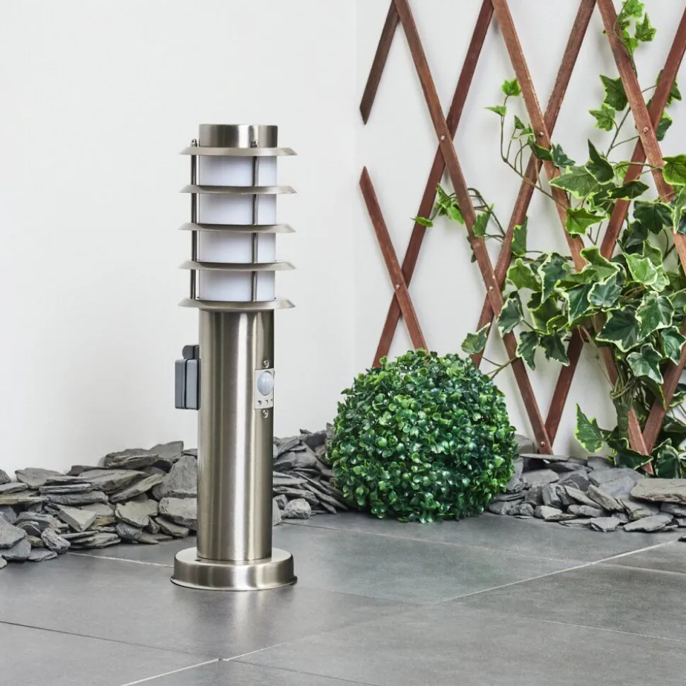 Borne Lumineuse Tunes Nickel Mat, 1 Lumiere, Detecteur De Mouvement