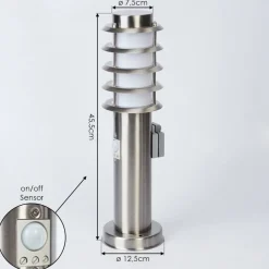 Borne Lumineuse Tunes Nickel Mat, 1 Lumiere, Detecteur De Mouvement