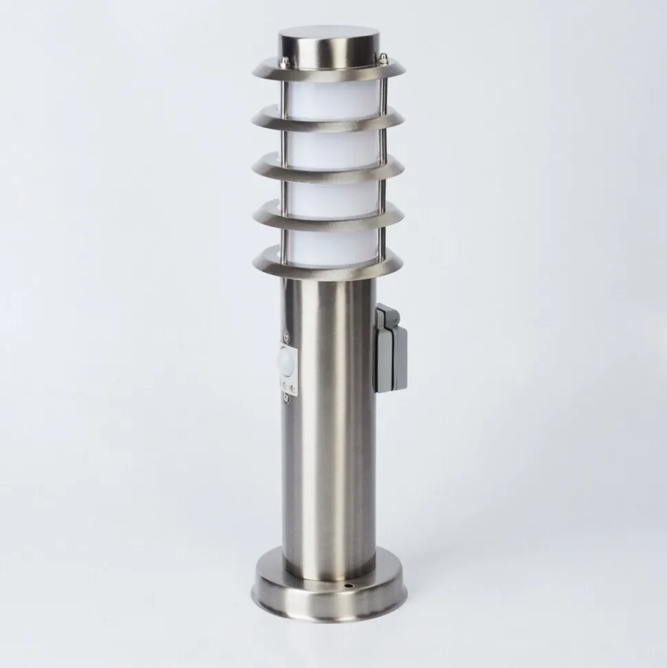 Borne Lumineuse Tunes Nickel Mat, 1 Lumiere, Detecteur De Mouvement