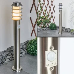 Borne Lumineuse Tunes Nickel Mat, 1 Lumiere, Detecteur De Mouvement
