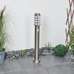 Borne Lumineuse Tunes Nickel Mat, 1 Lumiere, Detecteur De Mouvement