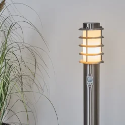 Borne Lumineuse Tunes Nickel Mat, 1 Lumiere, Detecteur De Mouvement