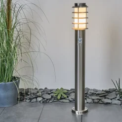 Borne Lumineuse Tunes Nickel Mat, 1 Lumiere, Detecteur De Mouvement