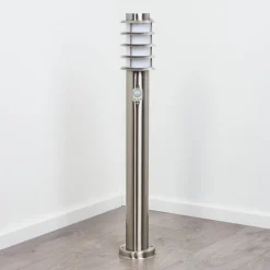 Borne Lumineuse Tunes Nickel Mat, 1 Lumiere, Detecteur De Mouvement