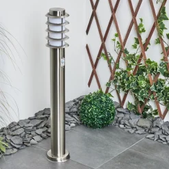 Borne Lumineuse Tunes Nickel Mat, 1 Lumiere, Detecteur De Mouvement