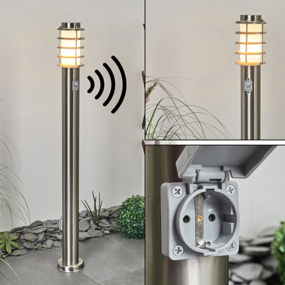 Borne Lumineuse Tunes Nickel Mat, 1 Lumiere, Detecteur De Mouvement