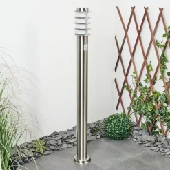 Borne Lumineuse Tunes Nickel Mat, 1 Lumiere, Detecteur De Mouvement
