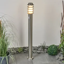 Borne Lumineuse Tunes Nickel Mat, 1 Lumiere, Detecteur De Mouvement