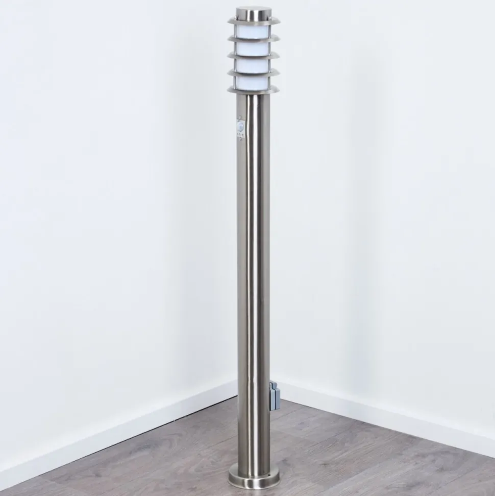 Borne Lumineuse Tunes Nickel Mat, 1 Lumiere, Detecteur De Mouvement