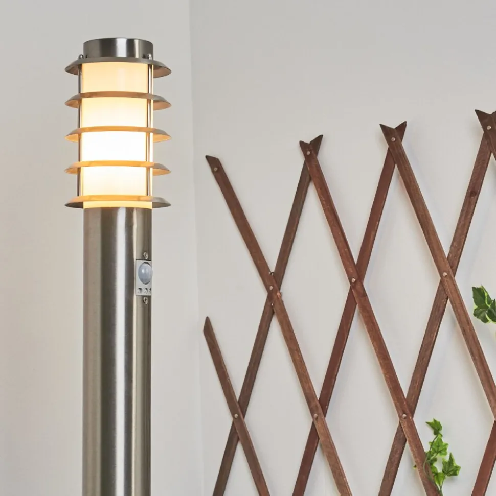 Borne Lumineuse Tunes Nickel Mat, 1 Lumiere, Detecteur De Mouvement