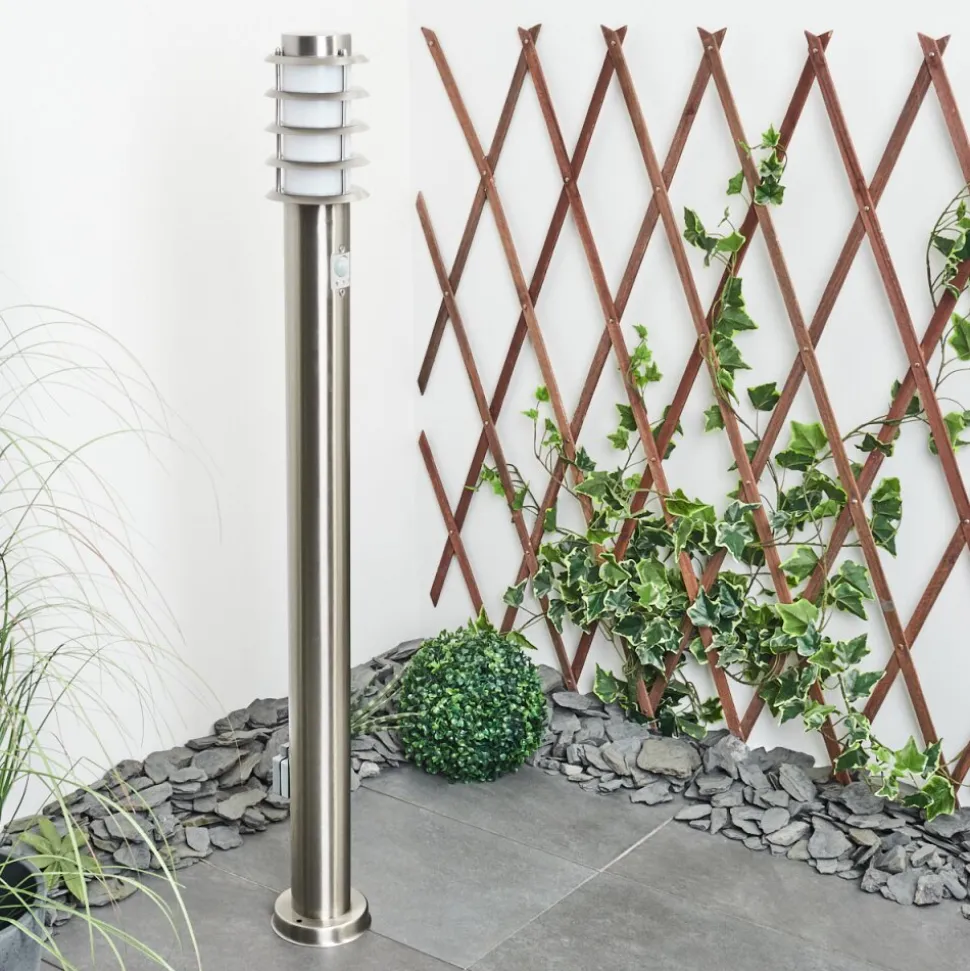 Borne Lumineuse Tunes Nickel Mat, 1 Lumiere, Detecteur De Mouvement