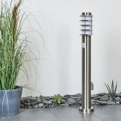 Borne Lumineuse Tunes Nickel Mat, 1 Lumiere, Detecteur De Mouvement