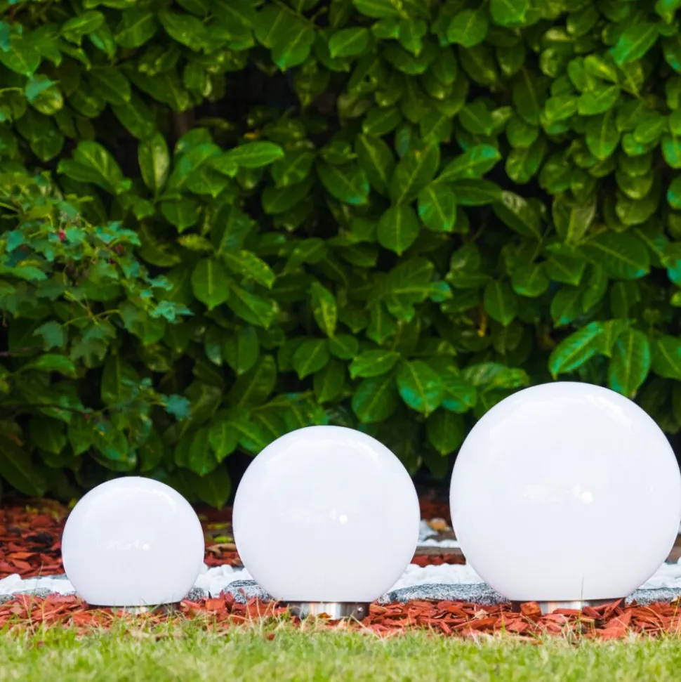 Boule Lumineuse Solar Led Acier Inoxydable, 2 Lumieres