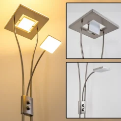Lampadaire A Vasque Kimba Led Nickel Mat, 3 Lumieres
