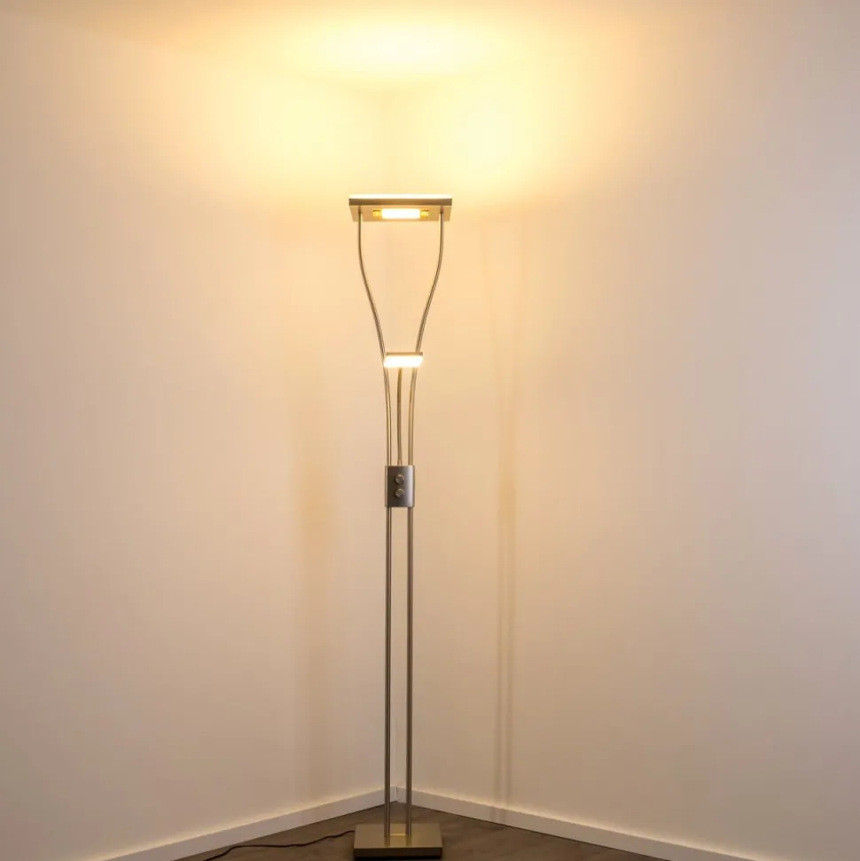 Lampadaire A Vasque Kimba Led Nickel Mat, 3 Lumieres