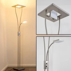 Lampadaire A Vasque Kimba Led Nickel Mat, 3 Lumieres