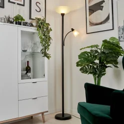 Lampadaire A Vasque Phong Led Noir, 2 Lumieres