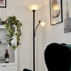 Lampadaire A Vasque Phong Led Noir, 2 Lumieres