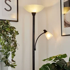 Lampadaire A Vasque Phong Led Noir, 2 Lumieres