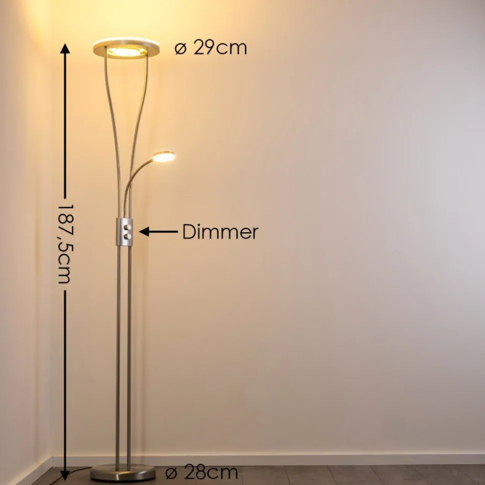 Lampadaire A Vasque Watino Led Nickel Mat, 3 Lumieres