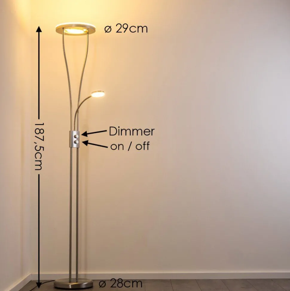 Lampadaire A Vasque Watino Led Nickel Mat, 3 Lumieres