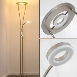 Lampadaire A Vasque Watino Led Nickel Mat, 3 Lumieres