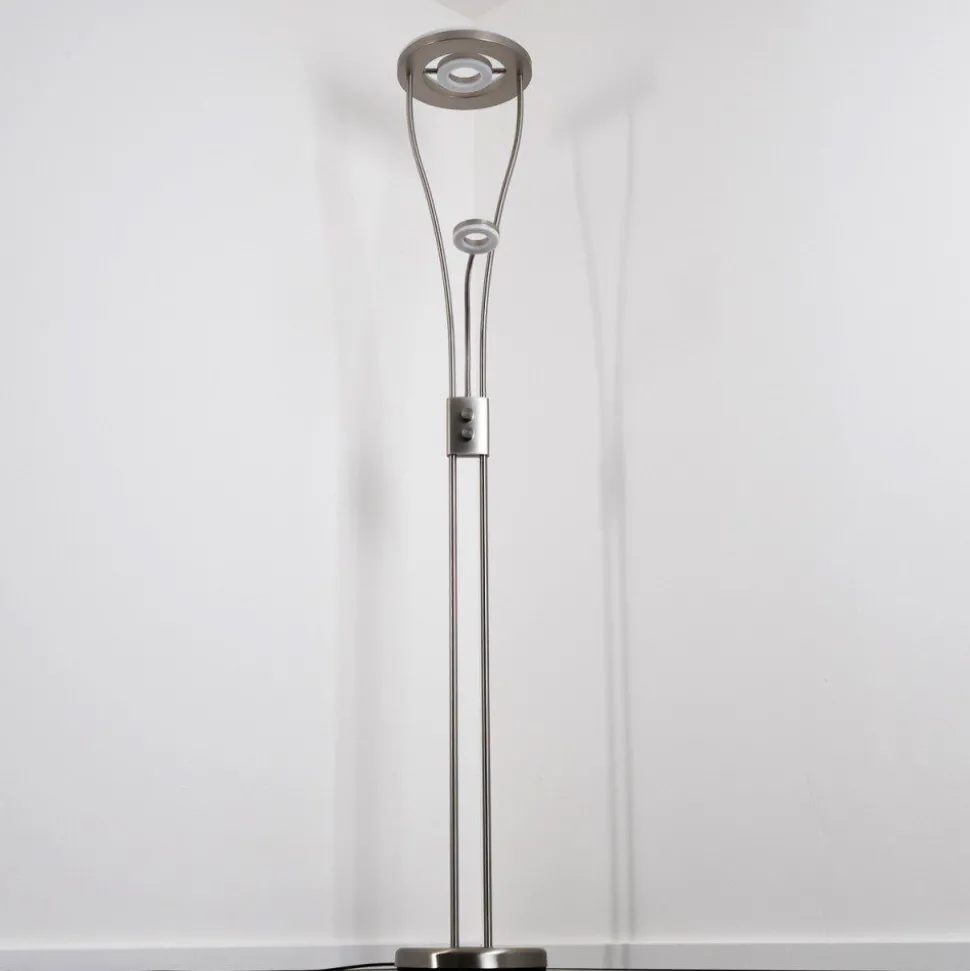 Lampadaire A Vasque Watino Led Nickel Mat, 3 Lumieres
