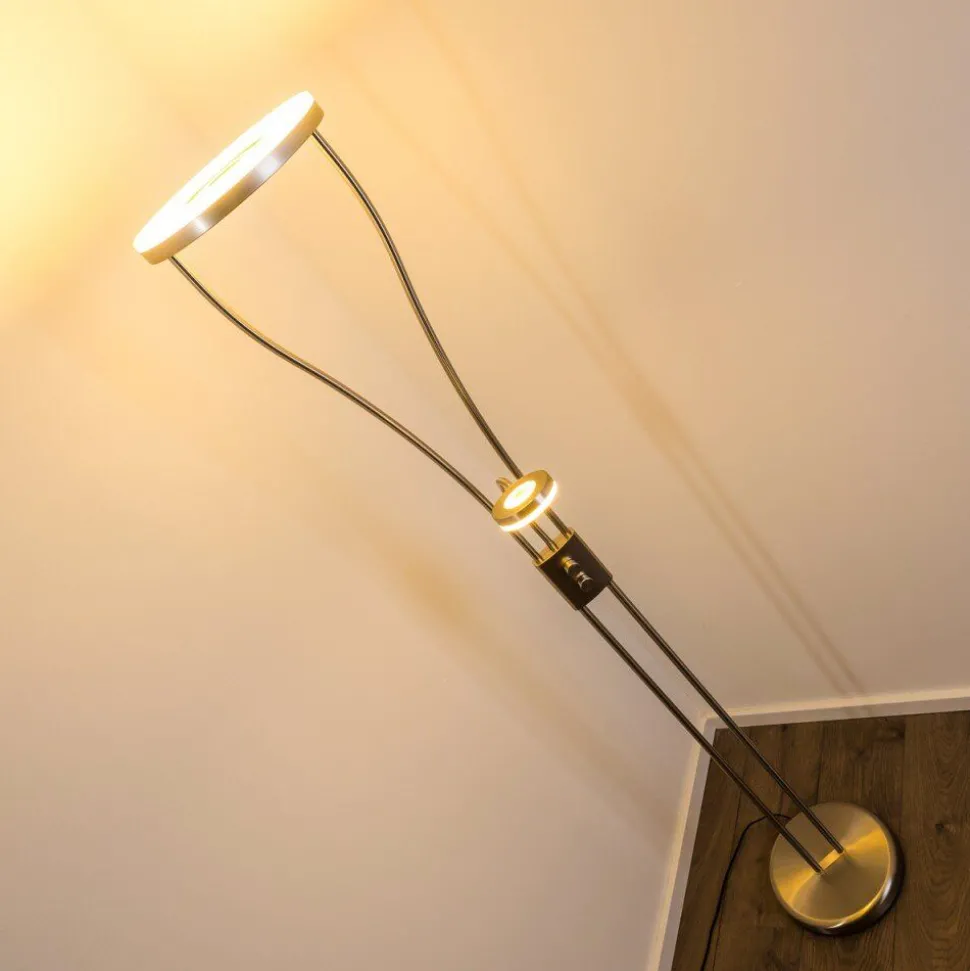 Lampadaire A Vasque Watino Led Nickel Mat, 3 Lumieres