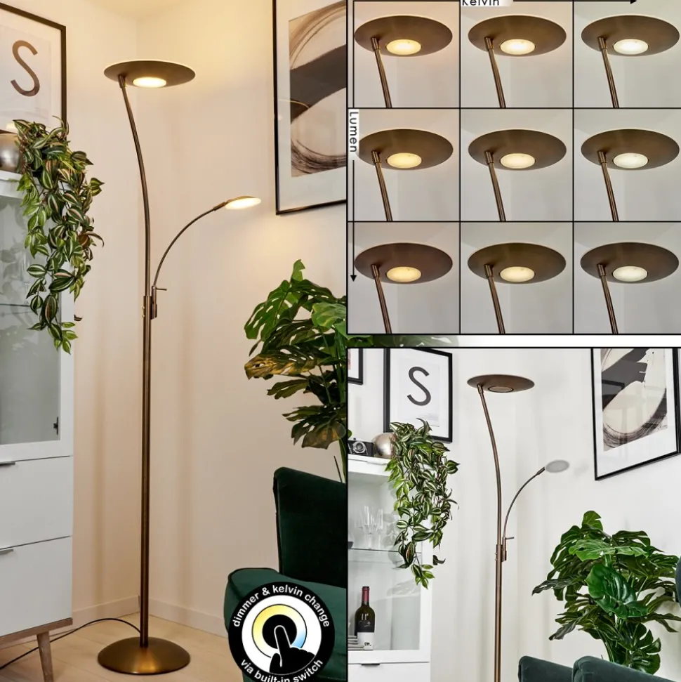 Lampadaire A Vasquegravin Led Vieux Laiton, Blanc, 2 Lumieres