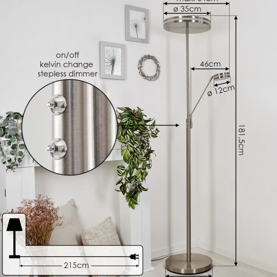 Lampadaire A Vasquehuallilemu Led Nickel Mat, 2 Lumieres