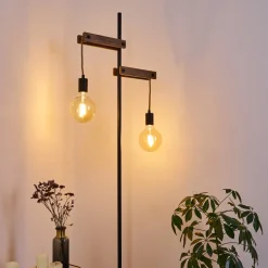 Lampadaire Aarhus Bois Fonce, Noir, 2 Lumieres