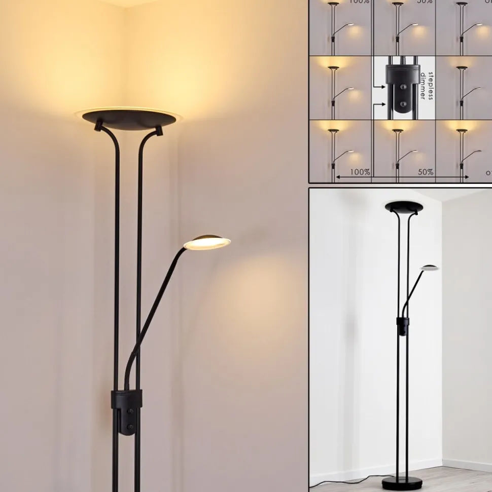 Lampadaire Abiqua Led Noir, 2 Lumieres