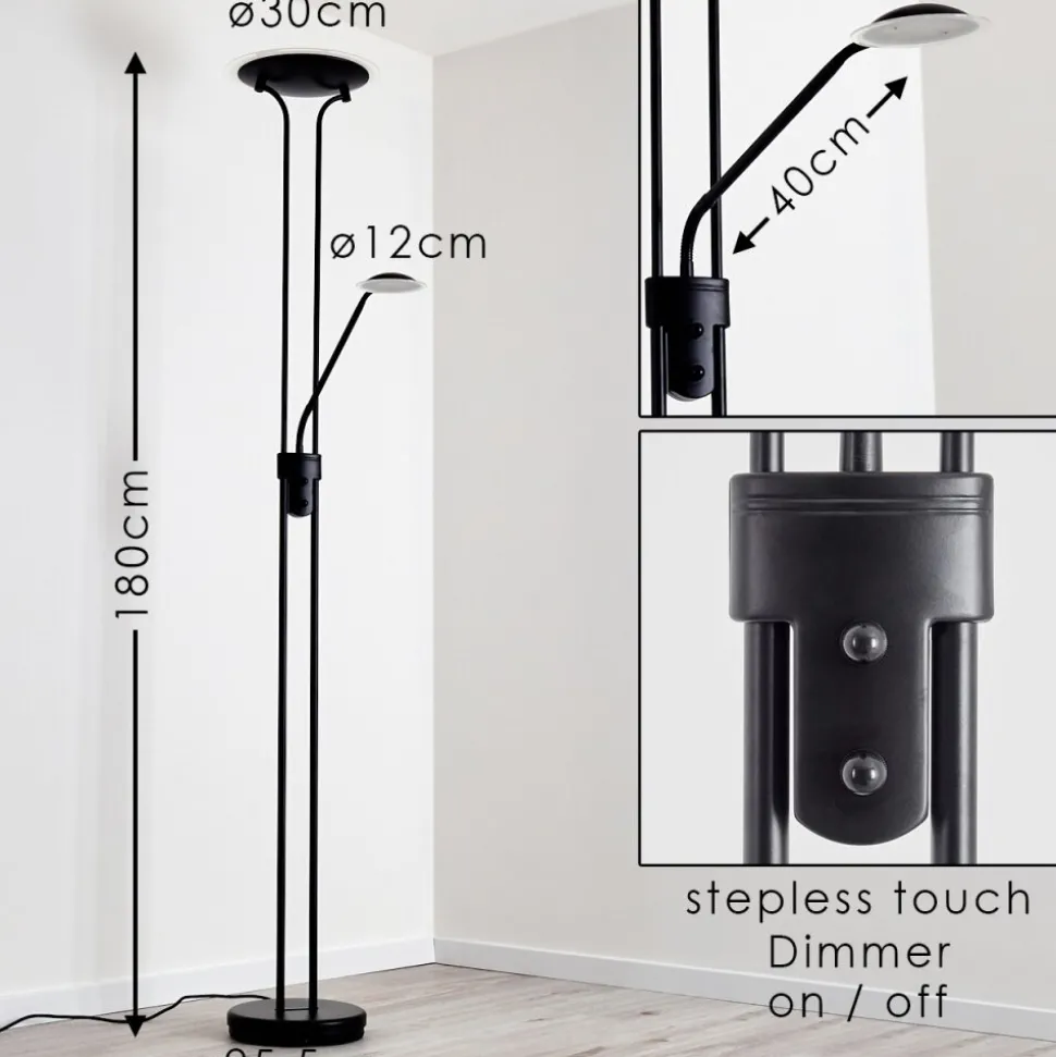 Lampadaire Abiqua Led Noir, 2 Lumieres