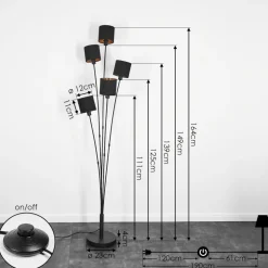 Lampadaire Alsen Noir, 5 Lumieres