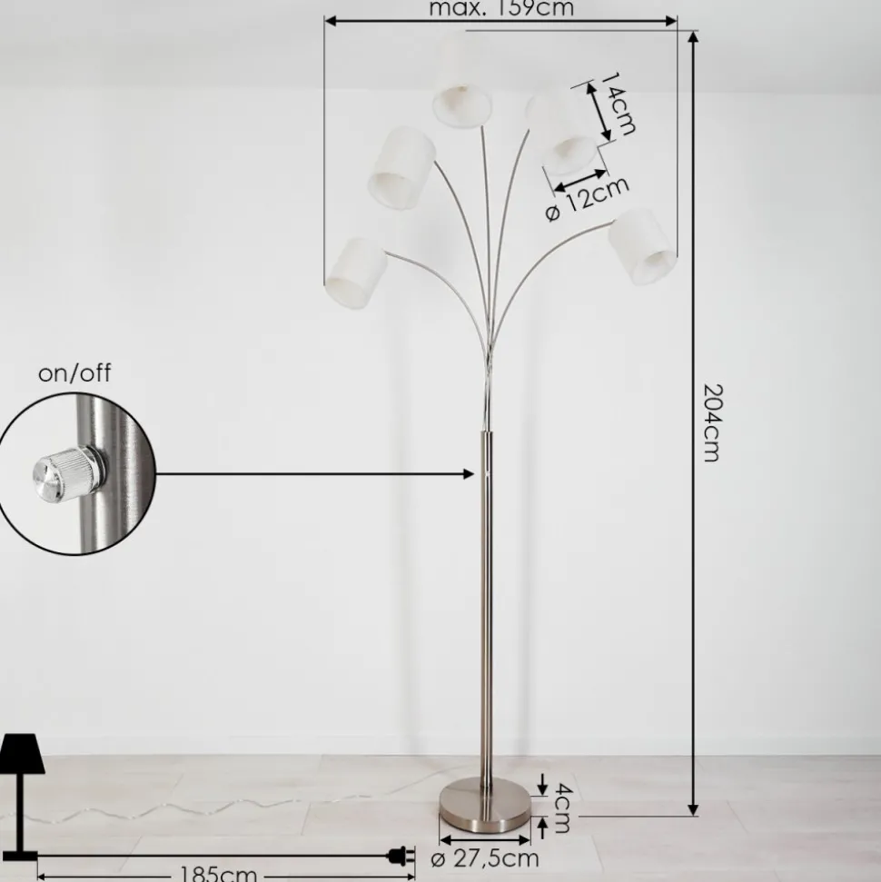 Lampadaire Antillo Nickel Mat, 5 Lumieres