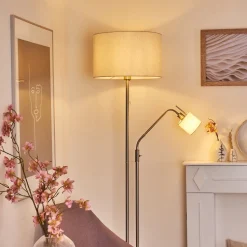 Lampadaire Antillo Nickel Mat, 2 Lumieres