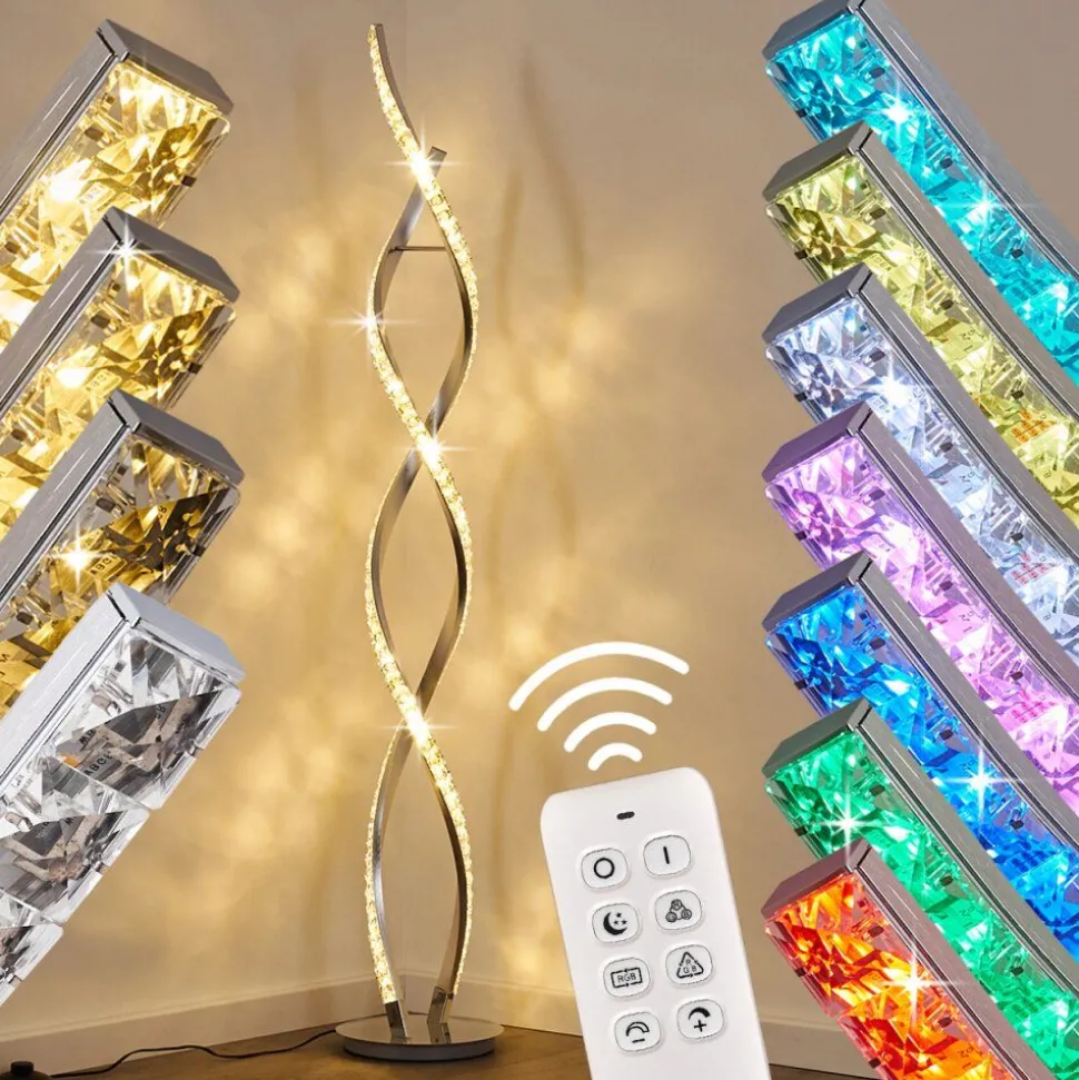 Lampadaire Assuan Led Chrome, 1 Lumiere, Telecommandes, Changeur De Couleurs