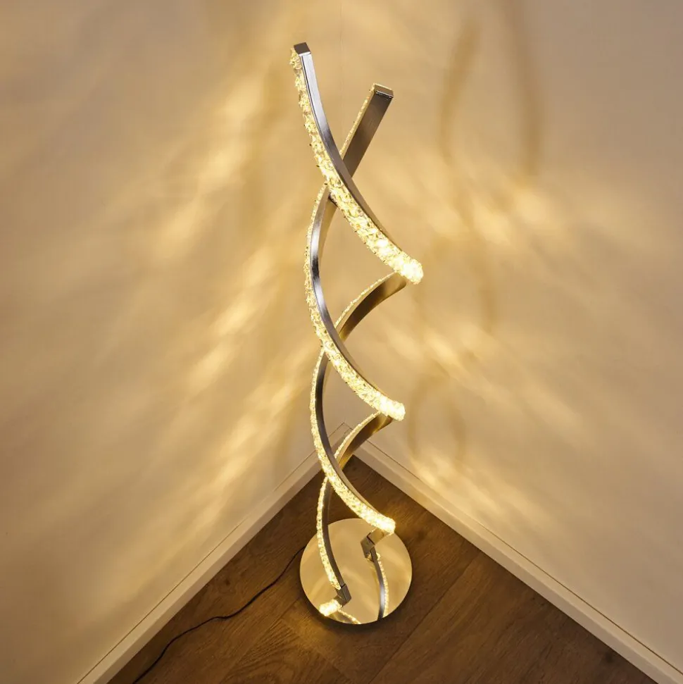 Lampadaire Assuan Led Chrome, 1 Lumiere, Telecommandes, Changeur De Couleurs