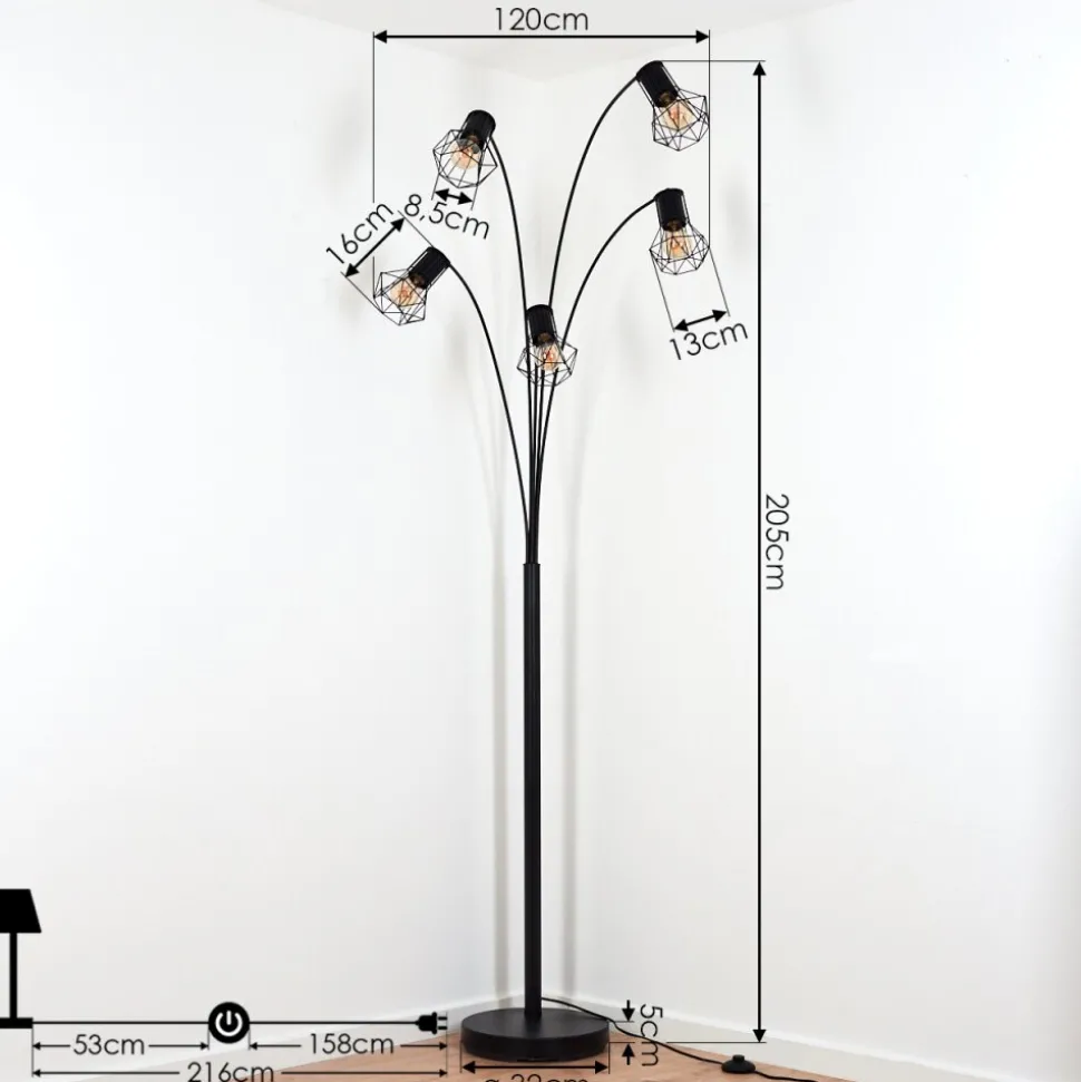 Lampadaire Bardhaman Noir, 5 Lumieres